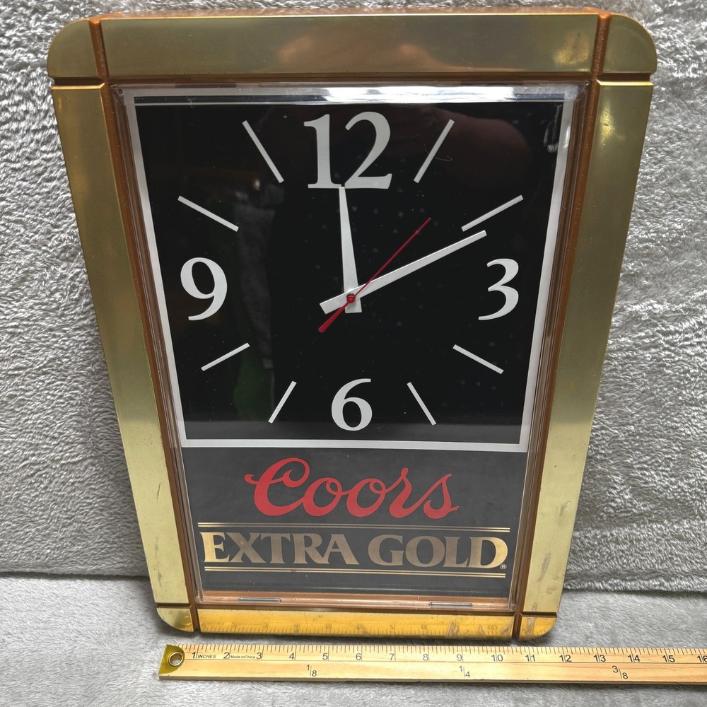 Vintage Coors Extra Gold Beer Wall Clock Gold Frame Black Face Tested Works - Picture 5 of 8